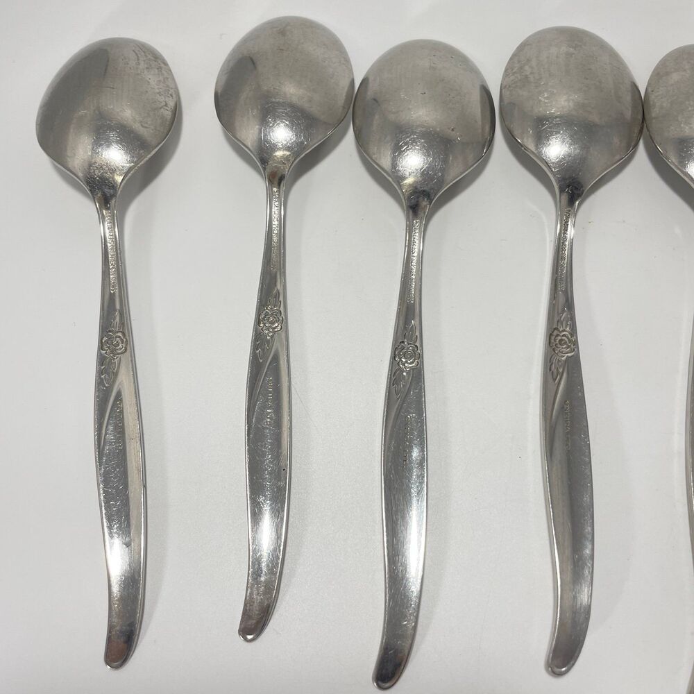 Lot of 8 Oneida Wm A Rogers Premier La Rose Stainless Soup Spoon 6 3/4” Vtg - Picture 6 of 9